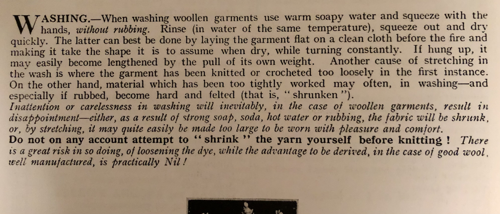 1910 wool washing instructions. Historical knitting. 